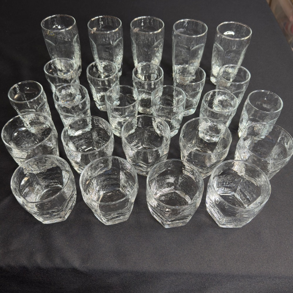 Vintage Libbey Chivalry Clear Hammered Glasses Set Textured Tumblers Juice DOF